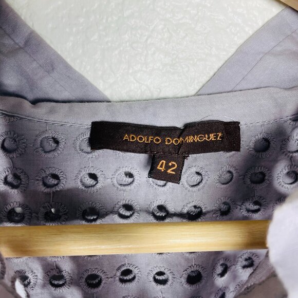 Adolfo Dominguez Designer Womens Eyelet Button Up Grey Camp Shirt EU 42 Large - Picture 6 of 7